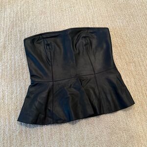 Aqua Black Leather Strapless bustier Top